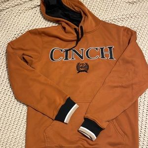 mens cinch hoodie size S!!! orange and very comfortable